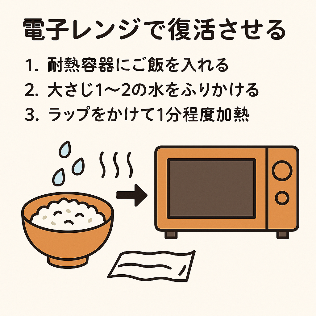硬いご飯を電子レンジで復活させる
